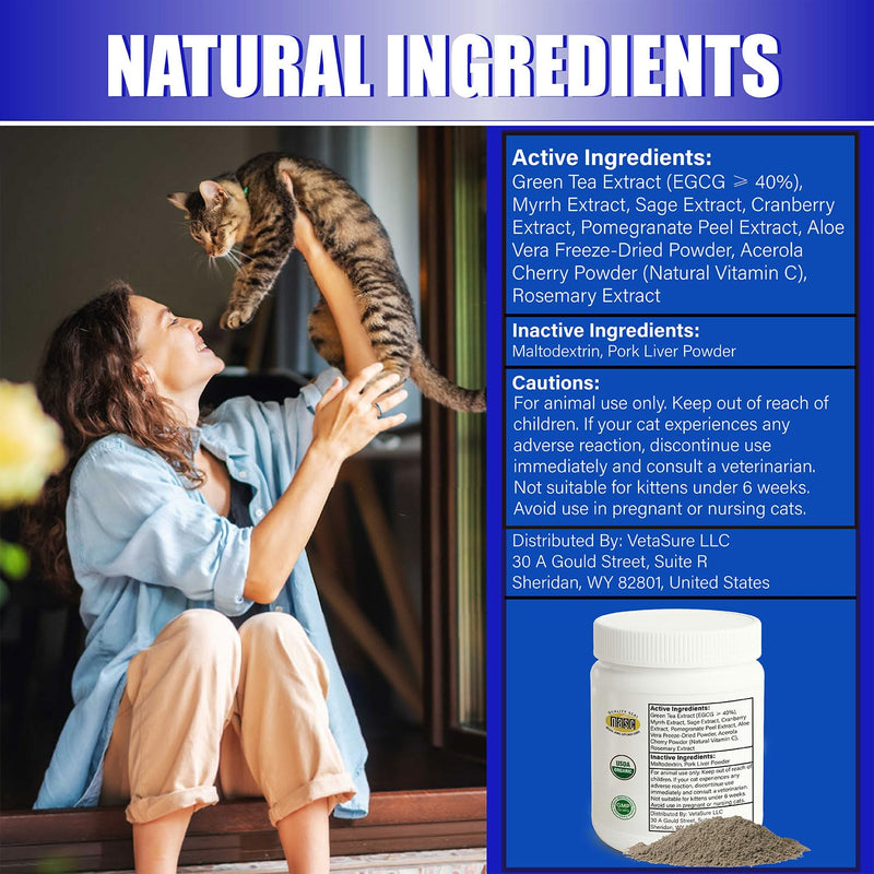 Cat Gingivitis Treatment – Natural Tartar & Bad Breath Support with Probiotics – Easy to Use Oral Care for Teeth, Cat Gums & Gut Dental Powder