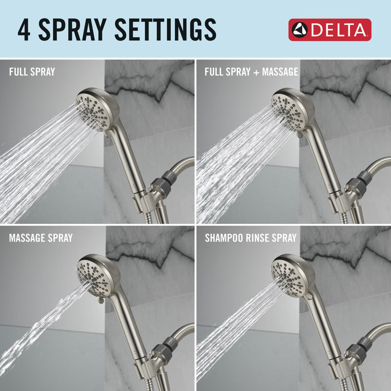 DELTA FAUCET -faucet 4-Spray Handheld Shower Head, Brushed Nickel Shower Head with Hose, Showerheads & Handheld Shower, Shower Head, Detachable Shower Head 1.75 GPM, Brushed Nickel 75413SN, Stainless