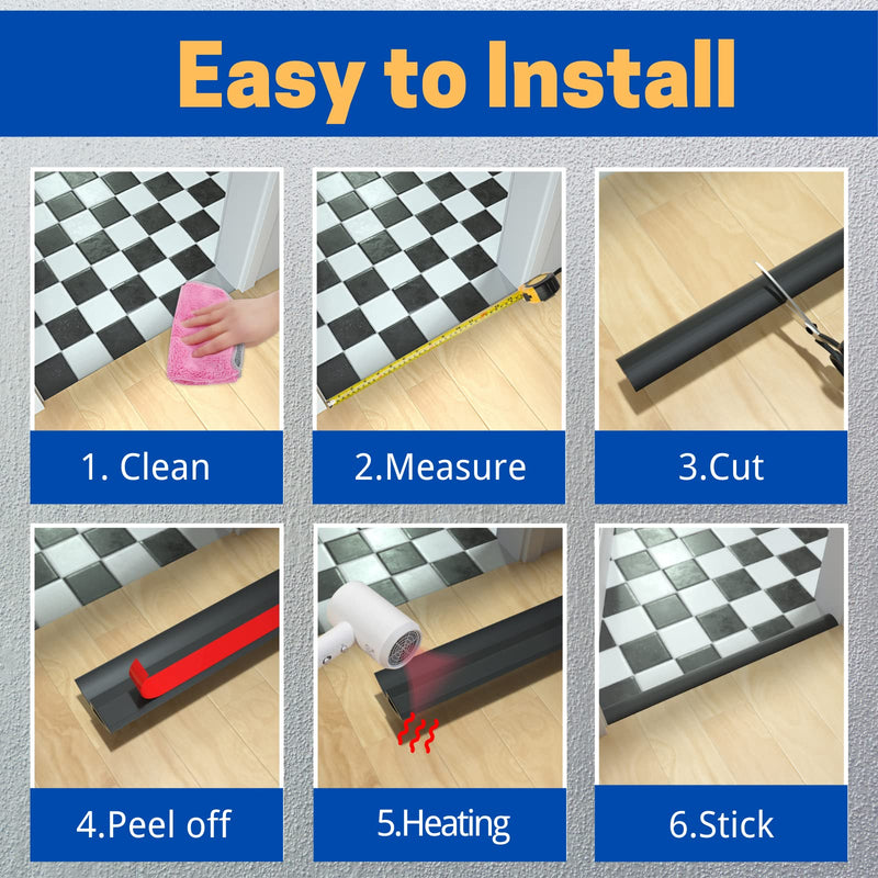COUKIU 3.28FT PVC Floor Transition Strip, Peel and Stick Molding Trim for Threshold Transitions with a Height Less Than 5 mm/0.2in, Carpet & Floor Edging Trim, Carpet to Tile Transition Strip(Black) 0.2in x 3.28FT Black 1