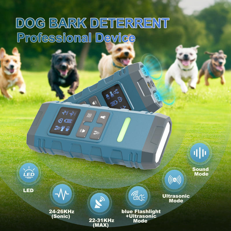 Dog Bark Deterrent Device,Anti Barking Device for Dogs, Ultrasound Dog Bark Deterrent,Best Anti-Barking Device, 4 Modes & LED Light & LCD Screen Portable Indoor & Outdoor（Blue） Blue