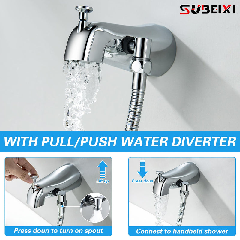 Tub Spout with Diverter, Chrome High Pressure 10 Mode Handheld Shower Sprayer, Bathtub Faucet with Sprayer