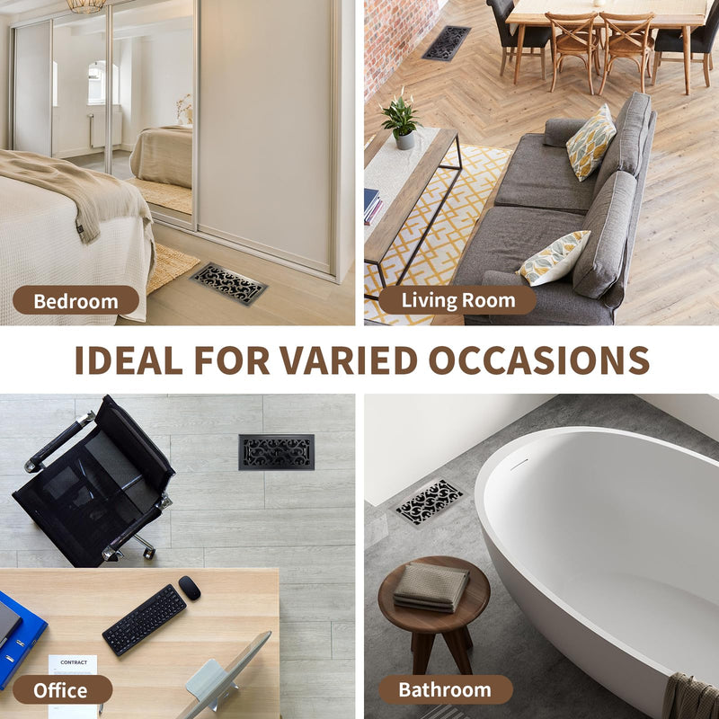 4x10 Inches Air Floor Vents Register Ease Adjust Air Flow Savannah Design-Heavy Duty Walkable Steel Decorative Floor Vent for Room- Satin Nickel Floor Vent Covers 4x10 Inches