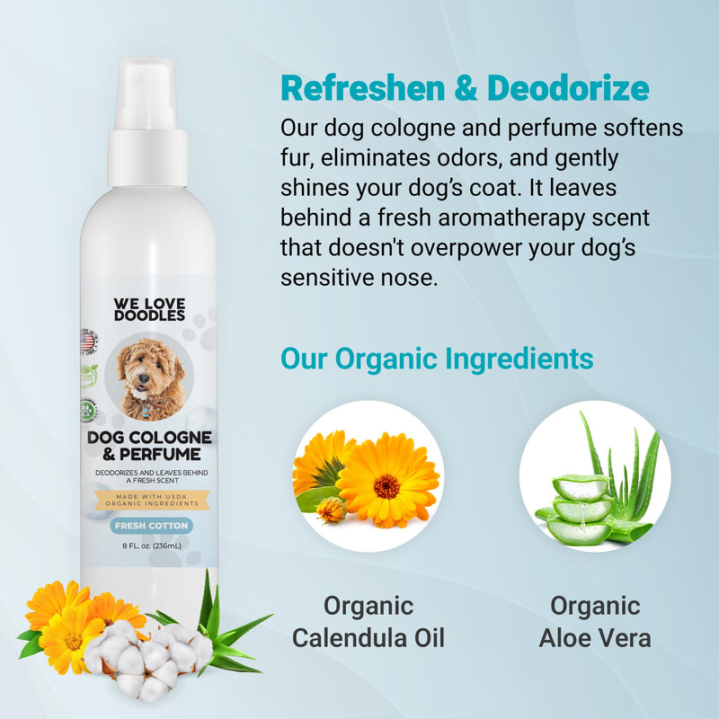We Love Doodles Dog Cologne & Perfume, (Lavender and Fresh Cotton) Bundle - Deodorizing, Organic, Made In USA - Long Lasting After Bath Deodorant - Freshener For Smelly Dogs - Odor Eliminator Spray - PawsPlanet Australia