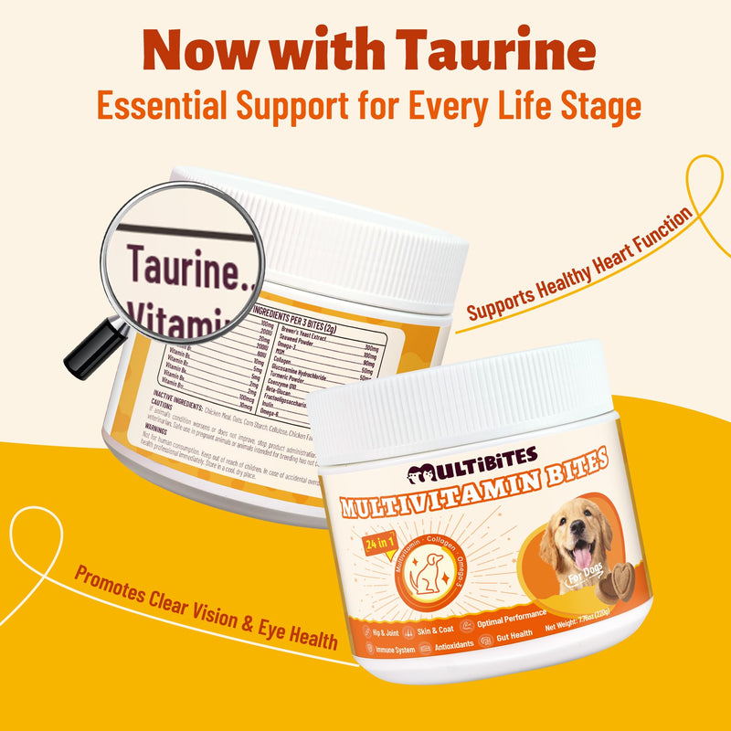 300 Bites Vitamins Supplements and Taurine for Dogs with CoQ10, Glucosamine,Omega 3, MSM - Dog Multivitamins for Heart Health, Immunity Support, Antioxidant Protection 7.76oz