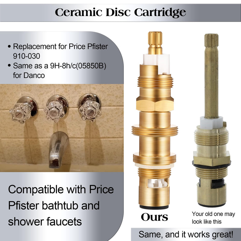 Dreyoo Ceramic Disc Cartridge Replacement for 910-030, Shower and Faucet Stem Compatible with Price/Pfister, Shower Valve Faucet Cartridge Brass Construction (2 Pack) 2