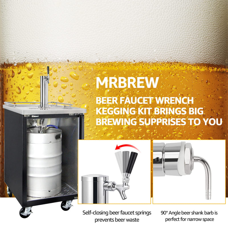 Draft Beer Shank Faucet, No Leak 1/4'' Beer Barb Fitting Stainless Core Beer Tap Self-Closing Spring Tap Wrench Hose Clamp Brewing Kegerator Tower Replacement Kit for 3/16'' Beer Line Tubing