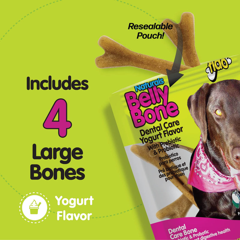 Fido - Belly Bones for Dogs, Yogurt Flavored Large Dog Dental Treats - 4 Treats Per Pack (3 Pack) - for Large Dogs (Made in USA) - Plaque and Tartar Control for Fresh Breath, Digestive Health Support