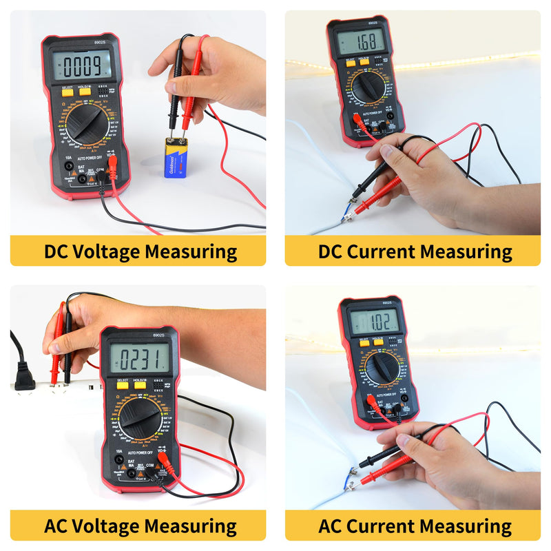 Digital Multimeter Multi Tester 2000 Counts Manual-ranging Measurable DCV ACV DCA ACA Capacitance Resistance Frequency with Over Range Protection Backlight LCD Displaying Back Bracket