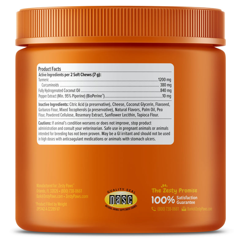 Zesty Paws Turmeric Curcumin for Dogs - for Hip & Joint Mobility Supports Canine Digestive Cardiovascular & Liver Health - Coconut Oil for Skin Health with 95% Curcuminoids + BioPerine Bacon, 90 Count 90 Count (Pack of 1)
