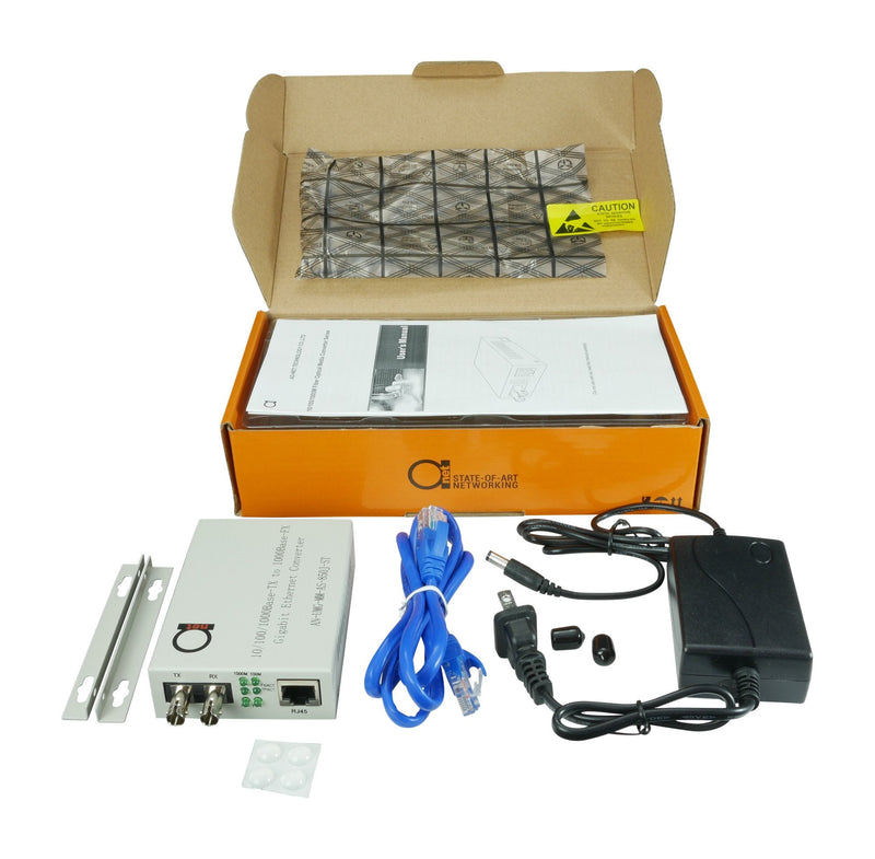 Multimode ST Gigabit Fiber Media Converter - Built-in ST Fiber Module 550 m (0.34 Miles) 850 nm - to UTP Cat5e 10/100/1000 RJ-45 – Auto Sensing Gigabit or Fast Ethernet - Jumbo Frame - LLF Support