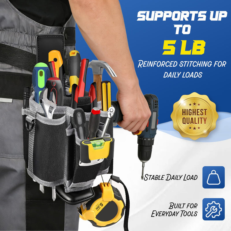 Compact Tool Pouch with Belt Clip Replacement for MP2X, Leather Backed Medium Sized Tool Pouch, 11-Pocket Tool Organizer