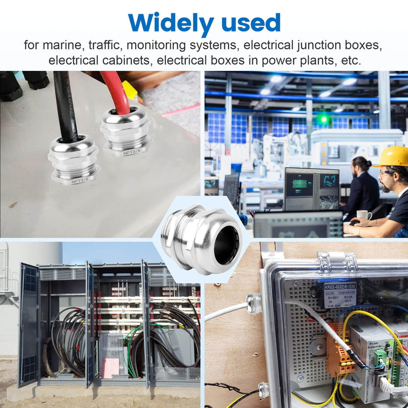 4 Pcs 3/4" NPT Nickel-Plated Copper Waterproof Cable Gland, IP68 Waterproof Adjustable Cable Glands, Strain Relief Cord Grip Connectors with Gaskets and Locknut for 13-18mm Cable Diameter