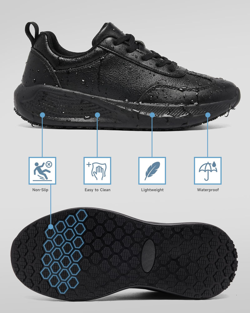 Non Slip Work Shoes for Women Black Food Service Slip Resistant Shoes Waterproof Kitchen Chef Walking Sneakers Nursing Standing All Day 6.5