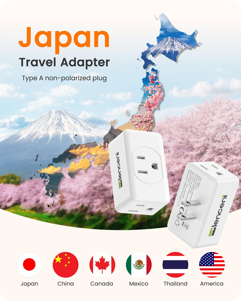 LENCENT 3 Prong to 2 Prong Adapter, Plug Extender, Wall Plug Splitter with 3 AC Outlets, Travel Power Adaptor for US to Japan Japanese Philippines-Type A, Cruise Ship Approved, 1875W Max, 2 Pack 2 Packs