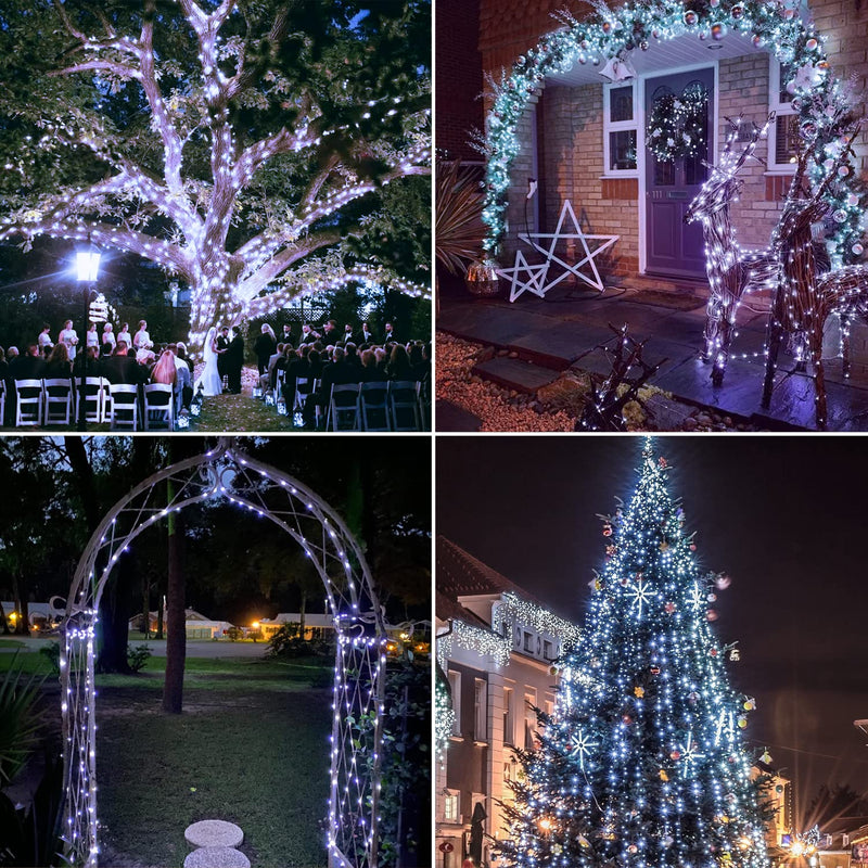 JMEXSUSS 2 Pack Solar String Lights Outdoor Waterproof, Each 33FT 100 LED White Solar Fairy Lights, 8 Modes Solar Lights for Outside Yard Tree Patio Garden Wedding Christmas Decorations 2 Packs