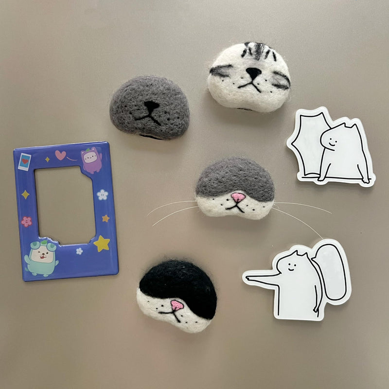 Cat Whiskers Collection,Cat Memorial Fridge Magnet,Handmade Wool Cat's Nose Shape Pet Beard Holder,Collector for cat Whiskers All Gray