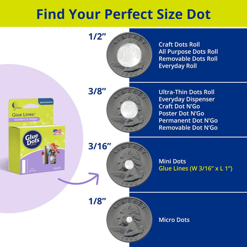 Glue Dots Double Sided Adhesive Permanent Glue Lines, 1'', Clear, Roll of 200
