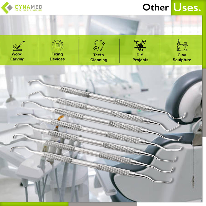 Set of 7 Cynamed Gracey Dental Curettes and Scalers - Double Ended Periodental Premium Instruments