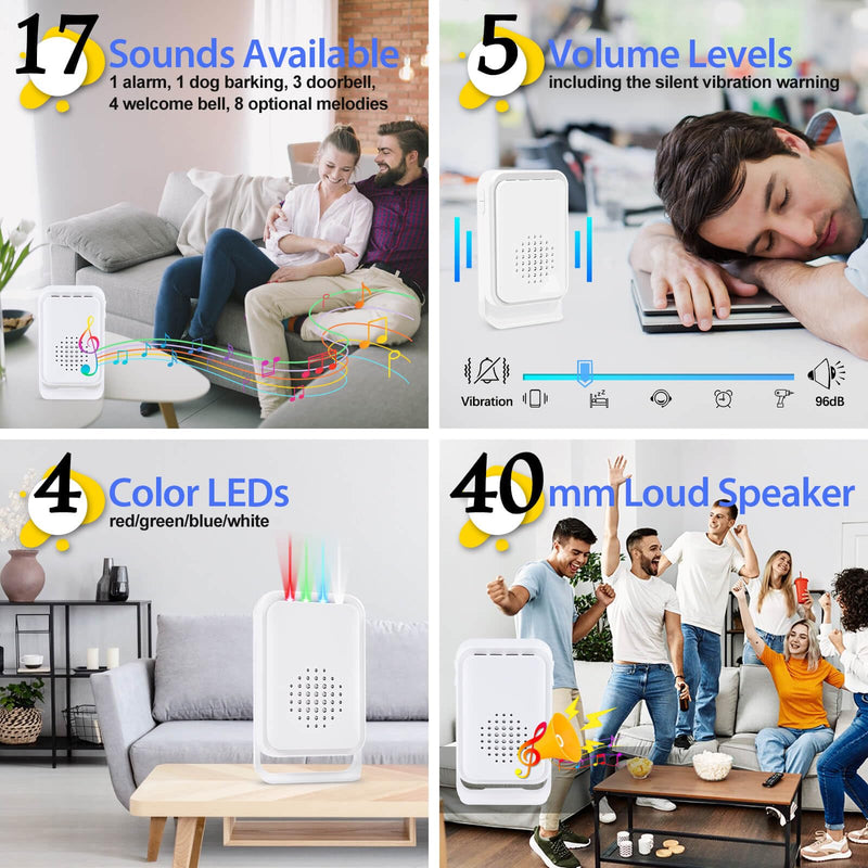 Cruxer Motion Sensor Alarm,Wireless Motion Detector Door Chime Doorbell for Home Store Business,Caregiver Reminder for Elderly,USB/Battery,Vibration 1 Sensor + 1 Receiver