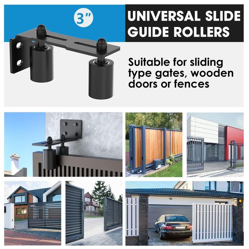 Heavy Duty Slide Gate Roller Guide with Steel L Rear Post Bracket, Adjustable Nylon Roller Guide, Rolling Gate Hardware kit for Sliding Door, Rolling Door, Wood Door (Black-1pc, 3in) Black-1pc