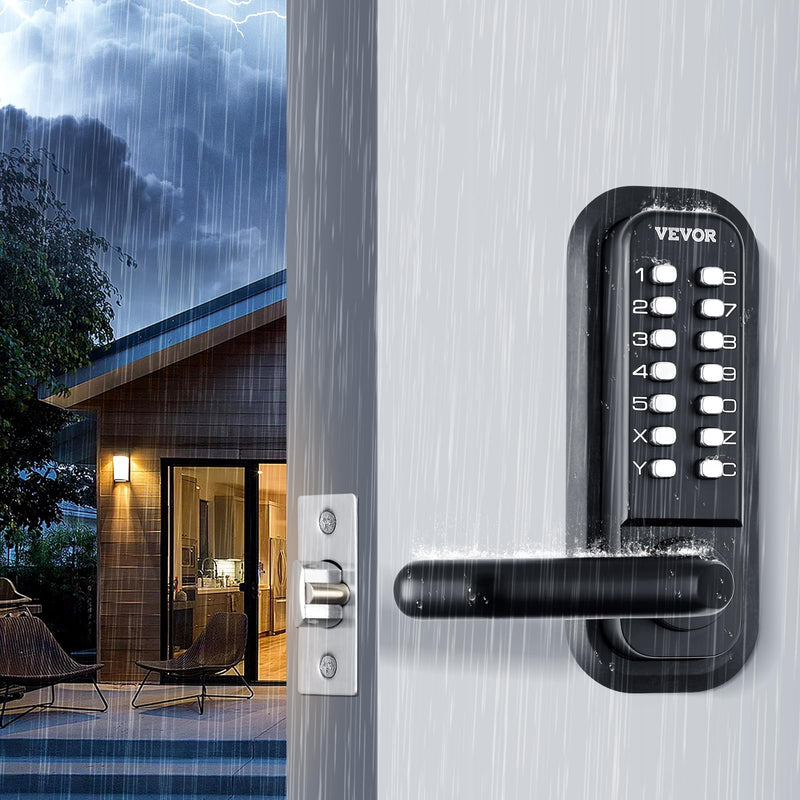 VEVOR Mechanical Keyless Entry Door Lock, 14 Digit Keypad, Double-Sided Embedded Outdoor Gate Door Locks Set with Keypad and Handle, Water-Proof Zinc Alloy, Easy to Install, for Garden, Yard, Garage Black Mechanical + Embedded + Double Side