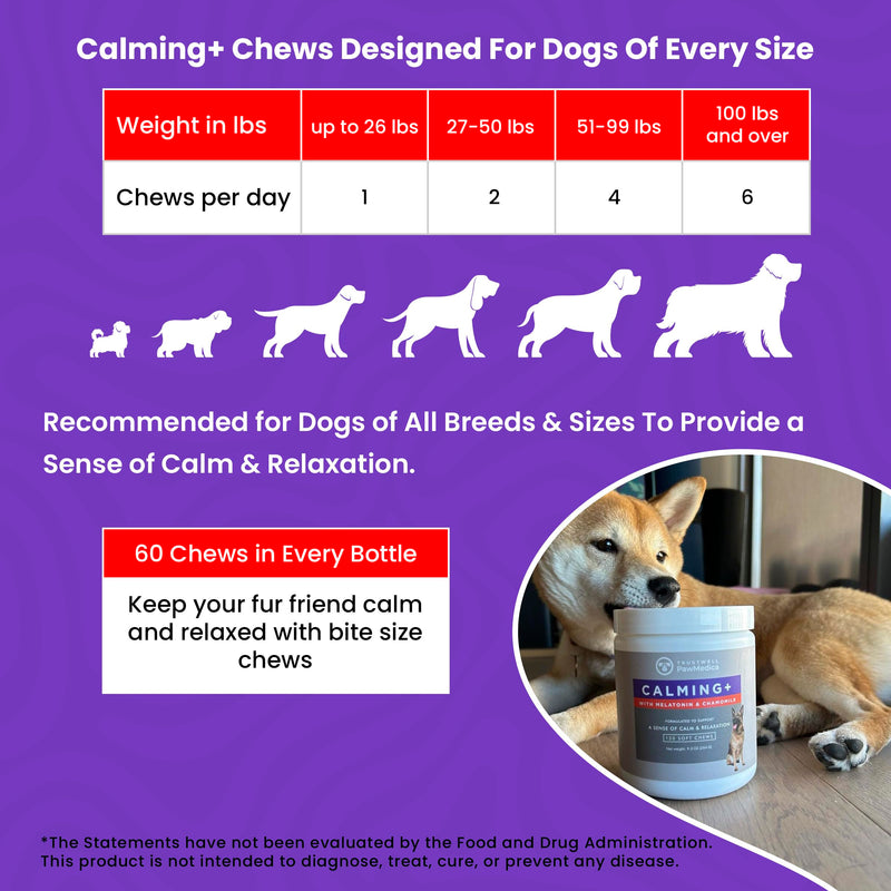 PawMedica Calming Chews for Dogs - Dog Sleep Supplement Melatonin for Dog Anxiety - Recommended Dog Calming Treats for Separation Anxiety and Barking Stress - Dog Melatonin Calming Bites for Fireworks 60 chews