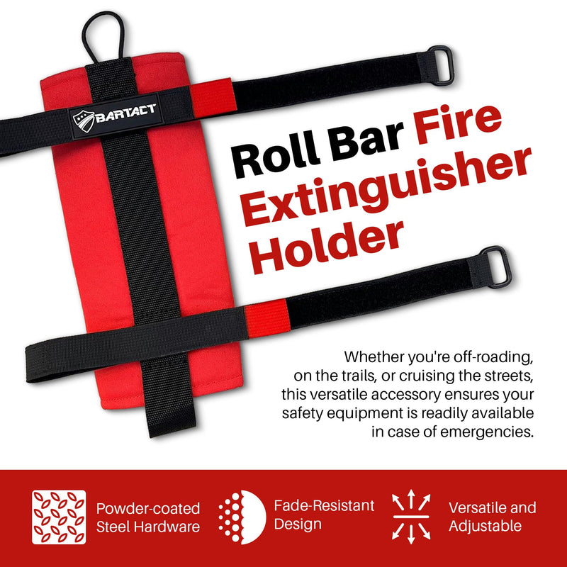 Bartact - 2.5 lb Roll Bar Fire Extinguisher Mount for Vehicle Holder, Adjustable Fire Extinguisher Holder Mount, US Made Universal Vehicle Fire Extinguisher Holder Fits All Roll Bars (Red) Red