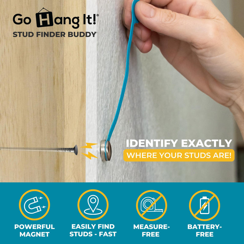 Go Hang It! Magnetic Stud Finder Buddy - Pendulum Stud Magnet with 4 Marking Pawns for Drywall, No Batteries, Finds Studs Fast for TV Mount, Shelves, Gallery Walls