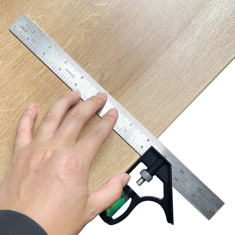 12" Combination Square, 45-90 Degree Marking, Carpentry Woodworking Measure Tools, Combination Square Set, Metal Ruler Framing Square T Ruler Framing Square, Metal Square