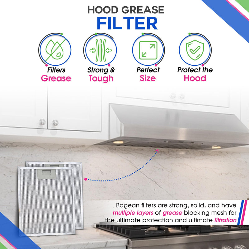Range Hood Filter Replacement 12" x 10.5" for W10169961A Whirlpool Vent Hood Filter - Aluminum Mesh Stove Vent Filter - Blocks and Filters Kitchen Air Grease in Oven Overhead Exhaust Fan (2) 2