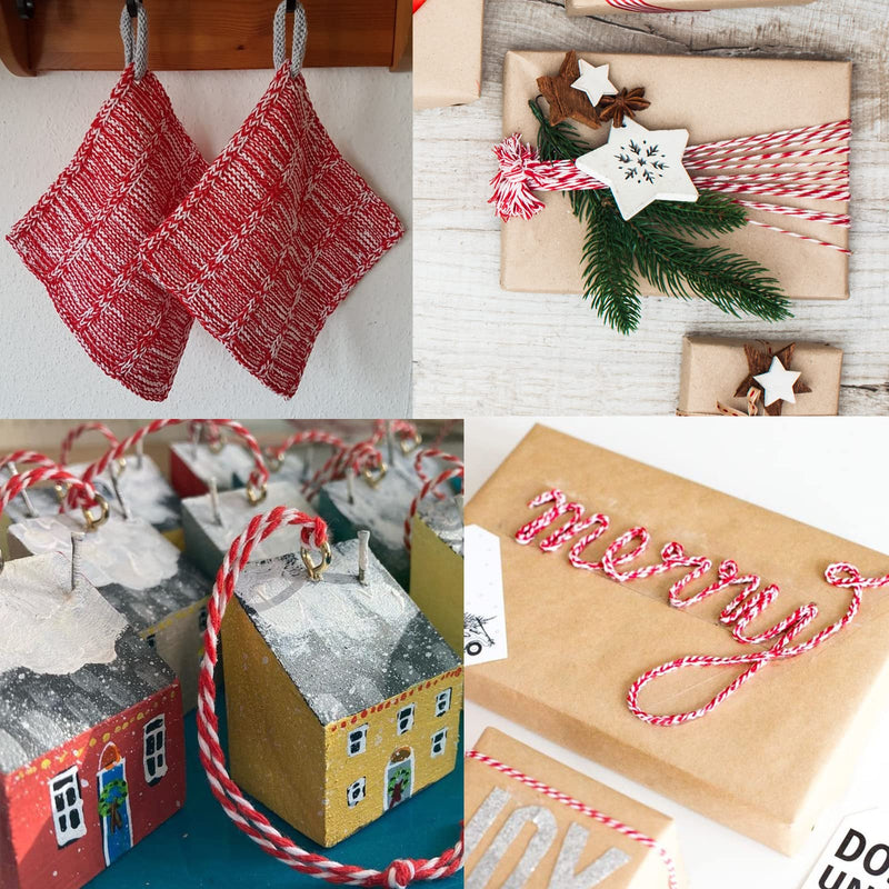 Red and White Twine, Christmas Twine String, 656 Feet Cotton Baker's Twine Cotton Cord Crafts Gift Twine String for Crafts, Gift Wrapping, Party, Baking and Holiday Red and White