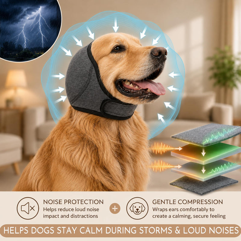 HOFi Noise-Protection Ear Covers for Dog: Calms Dogs in 3 Minutes by Reducing Loud Noise Impact During Fireworks/Thunderstorms/Vet Visits - Anxiety Relief for Large Breeds Golden/Lab/Shepherd