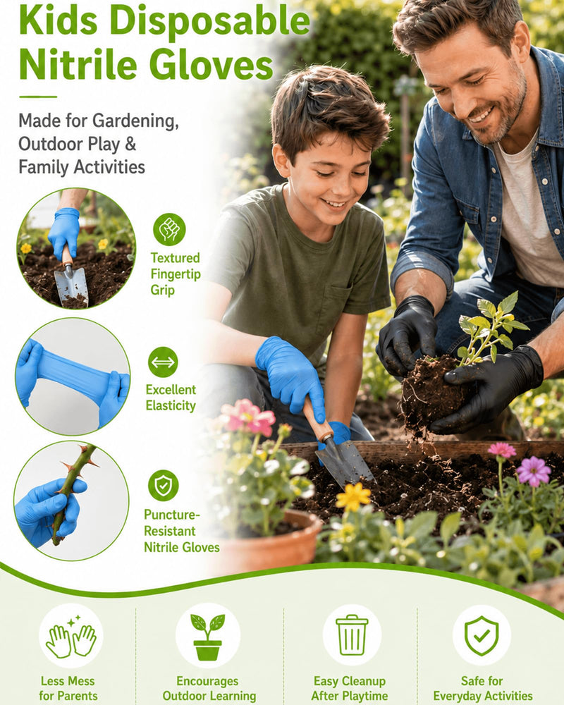 TREEGO Blue Kids Nitrile Gloves, Latex Free, S, 100 Count Blue 100 Small