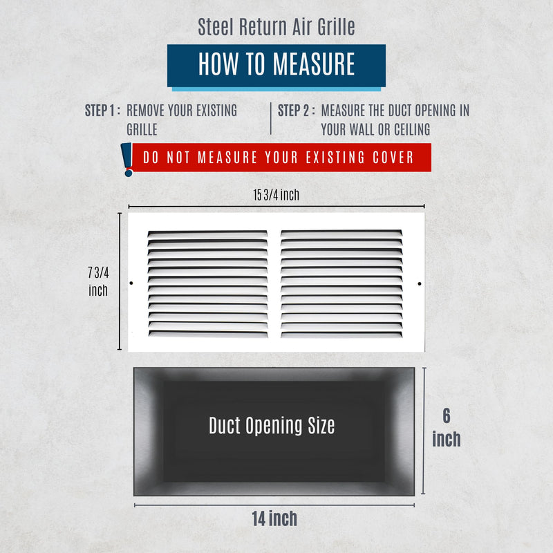 Fits 14x6 Duct Opening | Steel Return Air Grille by Handua | Vent Cover Grill for Sidewall and Ceiling | White | HVAC Cold Air Intake Grille | Outer Dimensions: 15.75"W X 7.75"H 1 14"W x 6"H [Duct Opening]