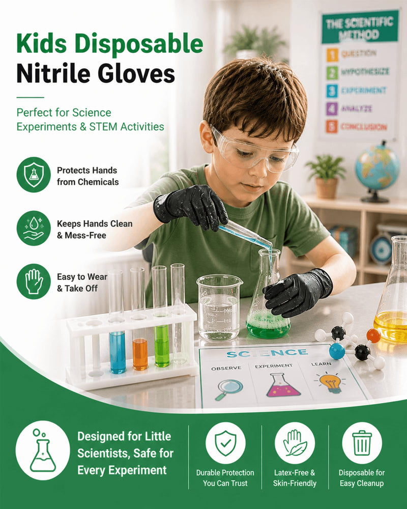 TREEGO Black Kids Nitrile Gloves, Latex Free, 5 Mil, XS, 100 Count Black 100 X-Small