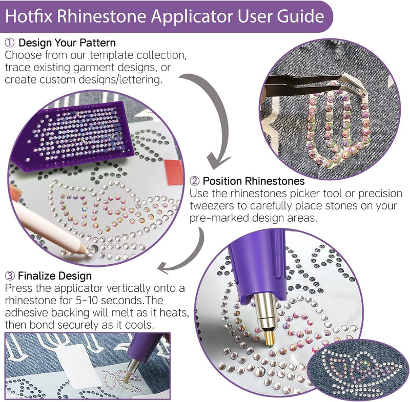 For Clothes, Fabric, Jeans, Hotfix Rhinestones Applicator Kit Set with 4500 Pcs Crystals (White/AB/Multi-Color), DIY Craft Includes 19 Pattern Templates, Tweezers, Cleaning Brush, Storage Bag