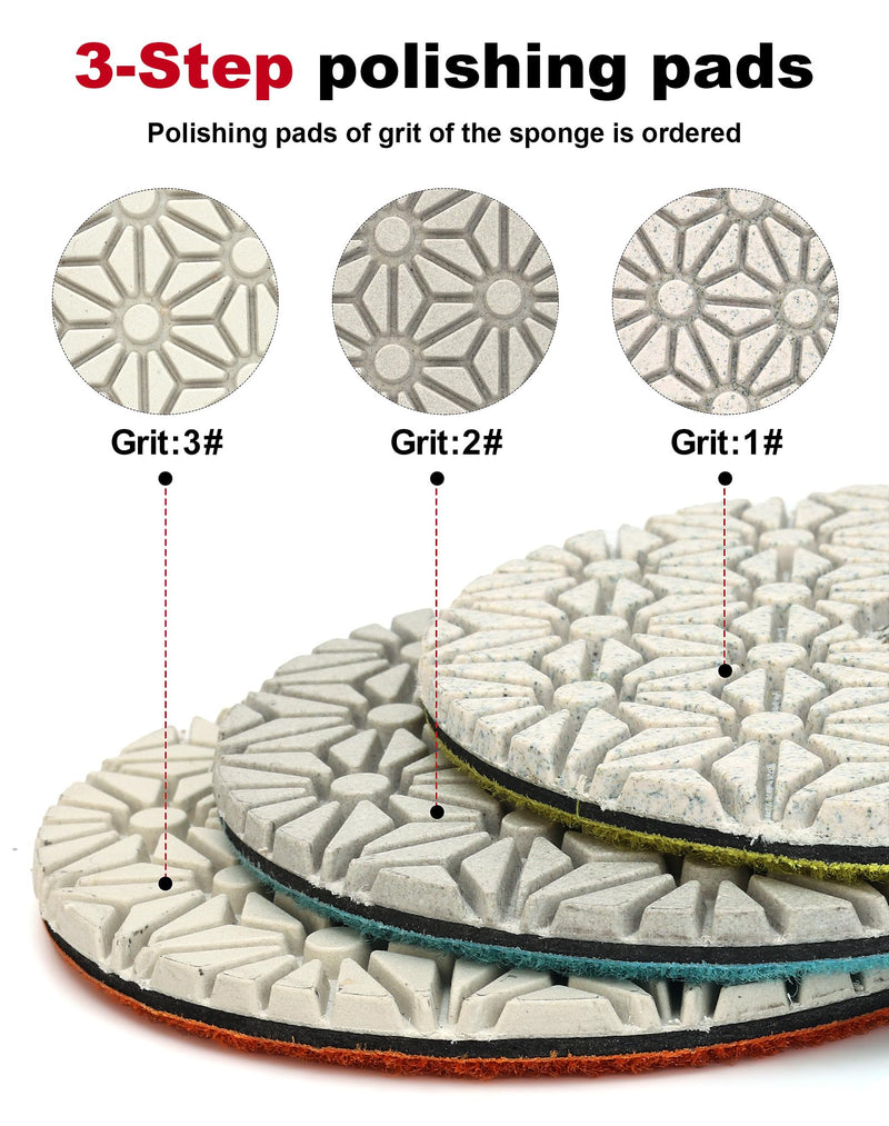 Casaverde 3 Step Diamond Polishing Pads 4 Inch Dry or Wet for Granite Marble 3-step polishing pads