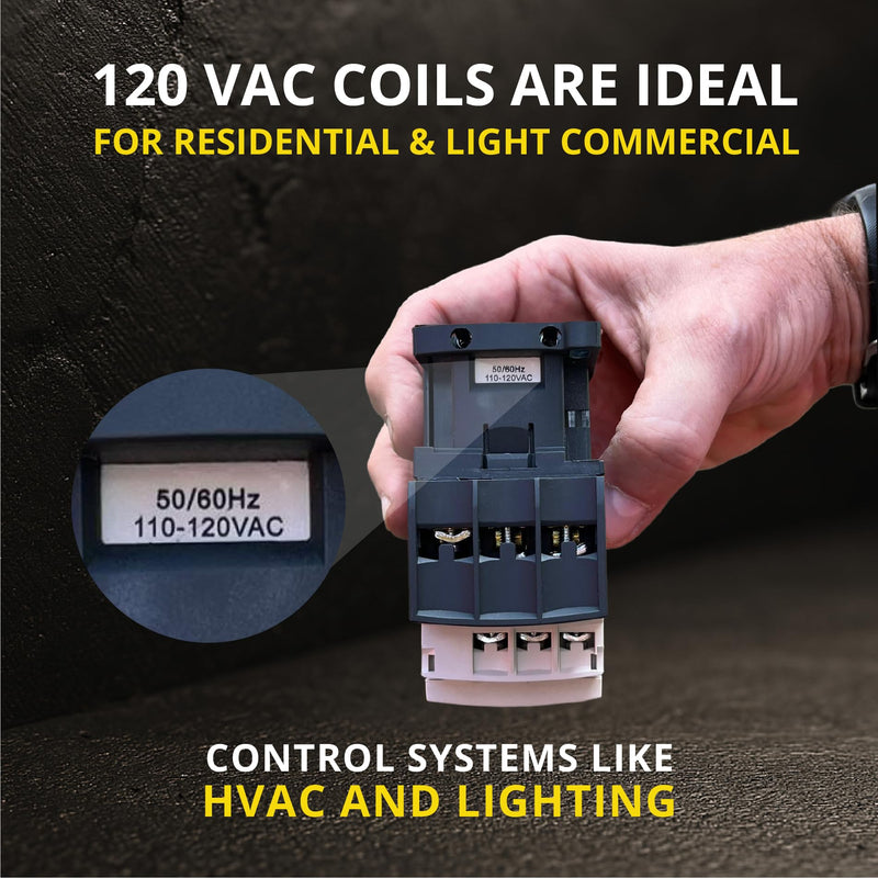 3 Pole contactor 120v Coil 30 Amp Normally Open IEC 660V Switch, Auxiliary 1NO/1NC –110-120VAC Coil, Lighting AC Contactor with Mounting Base for DIN Rail - 1 Pack