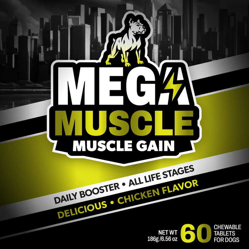Mega Muscle - 60 Tablets Muscle Gain | Daily Booster Chewable Tablets Multivitamin for Dogs in All Life Stages | High Protein, Weight Gain Puppy & Adult Dog Supplement | Chicken Flavor