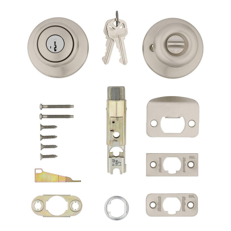 Kwikset Tylo Entry Door Knob with Lock and Key, Secure Keyed Handle Exterior, Front Entrance and Bedroom, Satin Nickel, Pick Resistant SmartKey Rekey Security and Microban