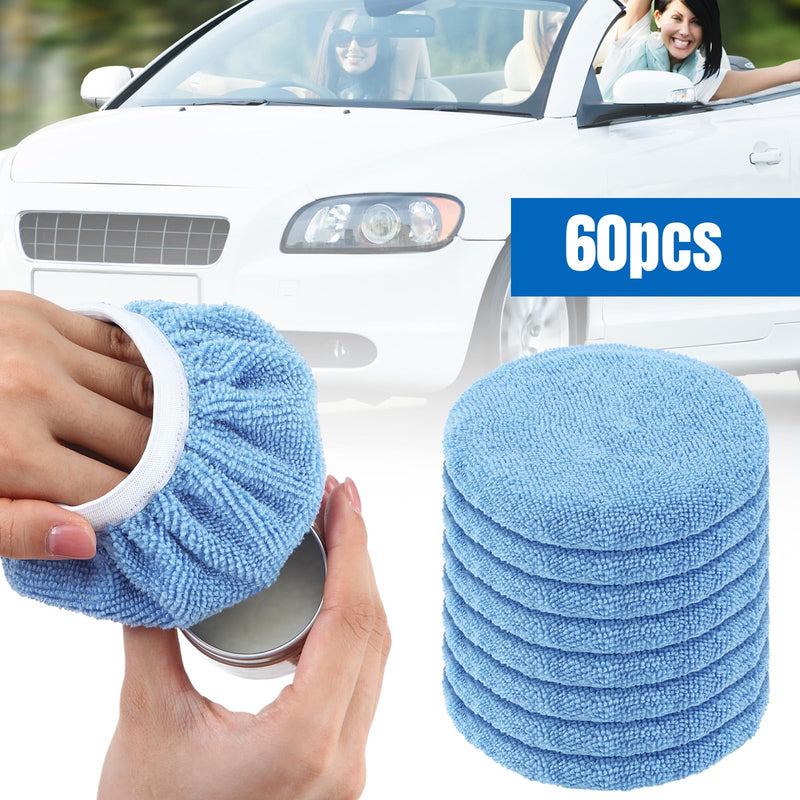 Tallew 60 Pcs Car Orbital Buffer Polisher Pad Bonnets 5-6 Inch Microfiber Polishing Bonnets Pads for Car Waxing Polishing (Blue) Blue