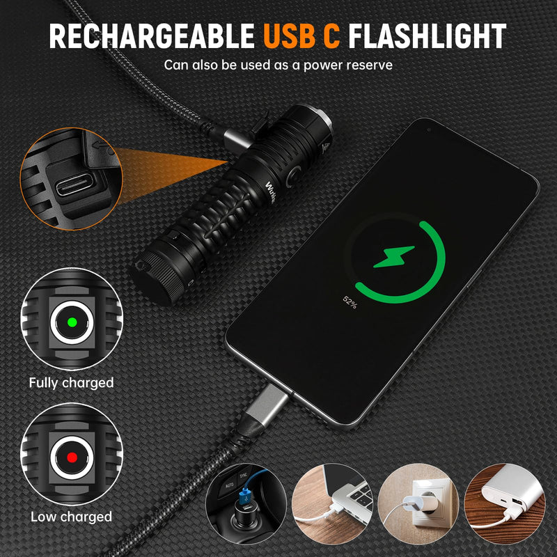 Wurkkos TS22 Flashlight High Lumen Rechargeable - 4800 Lumens Super Bright 70.3 HI LED Flashlight USB C Charging IP68 Waterproof Regulated Output for Dog Walking Ramping Emergency Hiking 70.3 HI 5000K