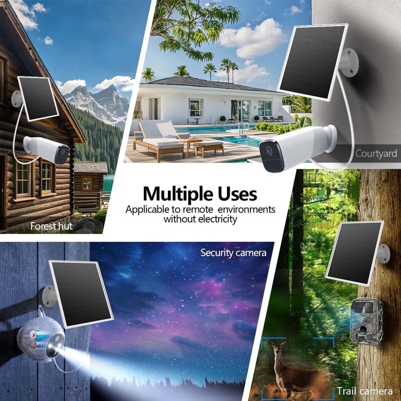 6W Solar Panel for Outdoor Security Camera with Micro USB & USB - C Port, Solar Panel Charger for Battery Camera，Fits Wyze/Reolink DC 5V Output, IP65/360° Adjustable, 9.8ft Cable, Fast Charging white-1Pack