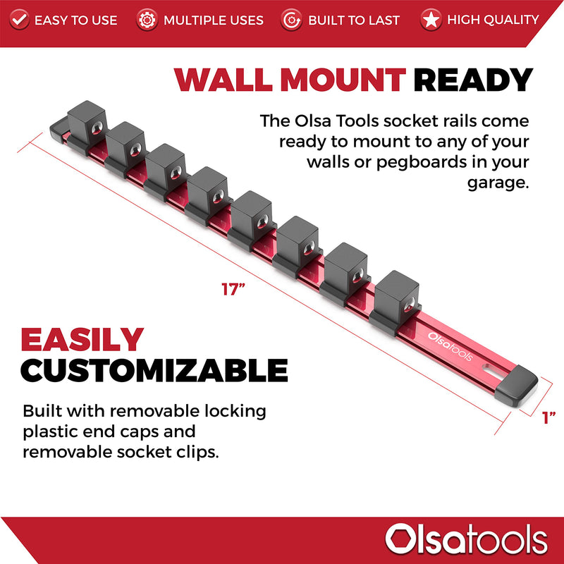 Olsa Tools Socket Organizer (3/4-Inch Drive, Red) - Socket Storage for Mechanics - Socket Holder and Socket Rail - Impact Socket Set Organizer - Professional-Grade - Part: 1133 3/4-Inch Drive