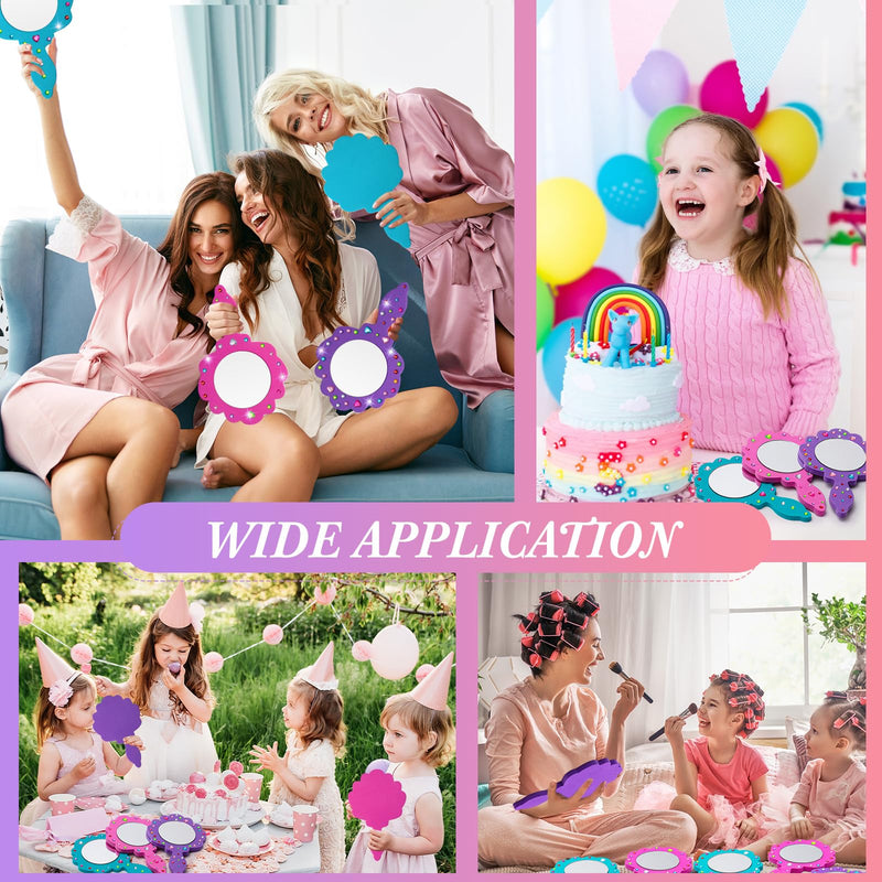 Geetery 20 Pcs Unbreakable Kids Mirror DIY Decorate Your Own Princess Mirror Mermaid Foam Small Crafts Princess Party Decorations(Pink, Purple, Turquoise) Pink, Purple, Turquoise