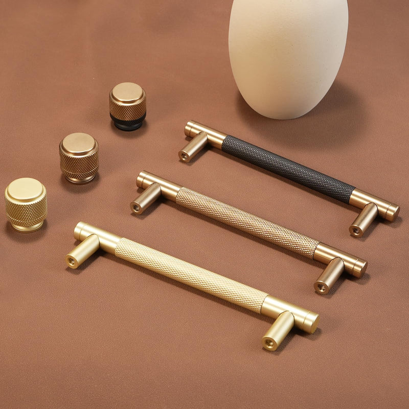 10 Pack 5Inch Kitchen Cabinet Handles Brushed Brass Knurled Cabinet Pulls Gold Drawer Pulls Kitchen Hardware Kitchen Handles for Cabinets Cupboard Handles Drawer Handles 5'' Hole Center(128mm) 10