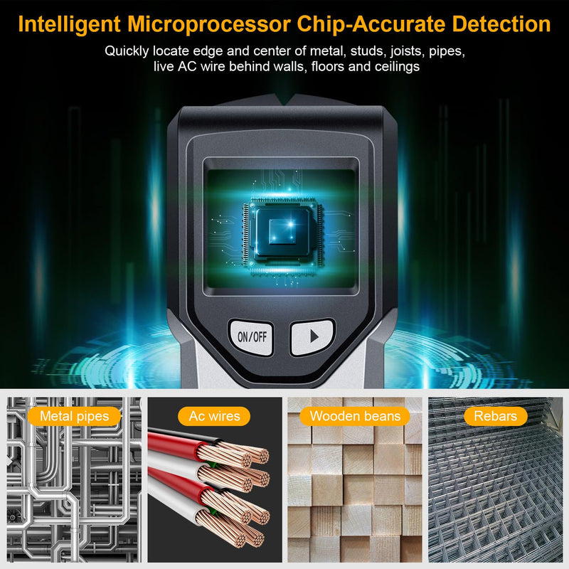 Stud Finder Wall Scanner - 5 in 1 Stud Finder Tool w/Microprocessor Chip and HD LCD Display, Stud Detector Beam Finders for the Center and Edge of Wood AC Wire Metal Studs Joist Pipe (misty Gray)