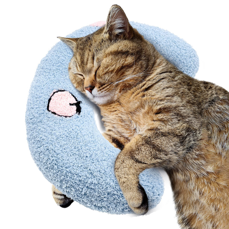 ucho Pillow for Cats, Soft Fluffy Cat Neck Pillow for Cat Bed, U-Shaped Pillow for Pet, Pet Calming Toy Half Donut Cuddler for Joint Relief Sleeping Improve Machine Washable- Blue