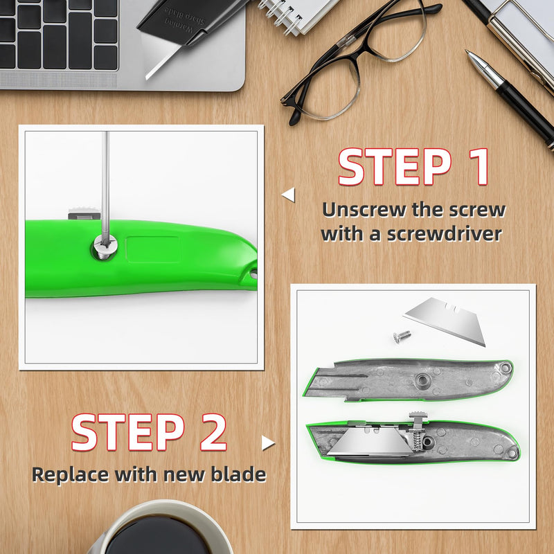 DIYSELF Utility Knife, 20 Pack Heavy Duty Box Cutter Retractable, Box Cutter Knife, Box Opener, Cardboard Cutter, Utility Knives for Garage, Home and Office, PVC Pipe Cutter (Green) Green