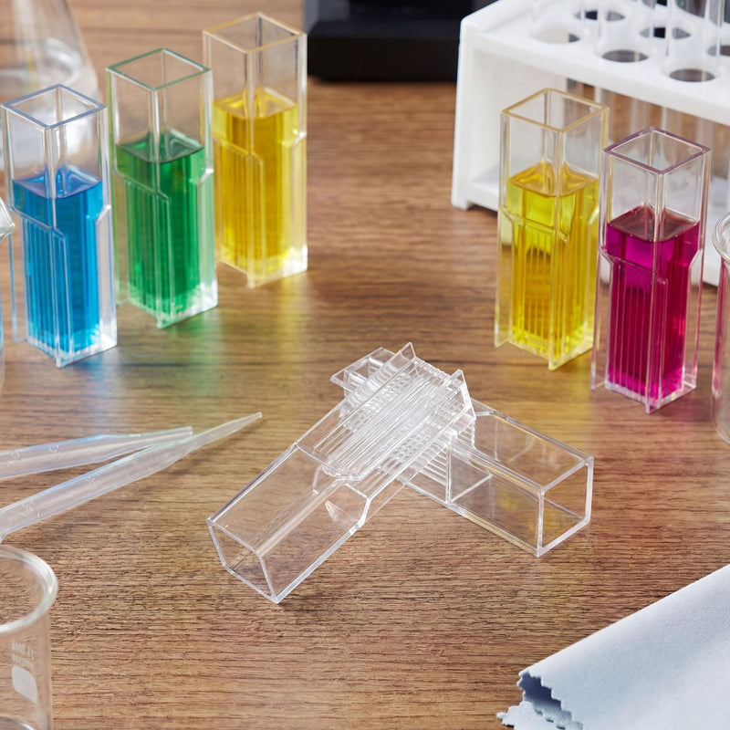LemonRoad 200 Pcs 1.5ml Polystyrene Cuvette, Disposable Plastic Cuvette, Two Light Windows V Sign, Indicator Light Direction, Reliable Experiments Result for Laboratory Spectrometer Spectrophotometer 2 Light Windows